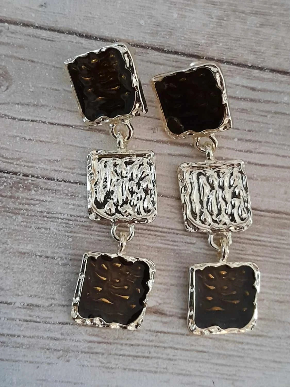 Pendientes de moda, forma geométrica, marrón/dorados – photo 2
